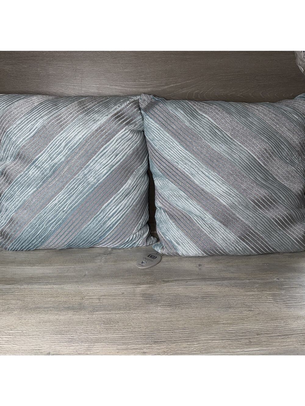 Callisto Home Pleat Velvet Decorative Pillow (2) Aqua Blue/Silver 22" Sq New$600